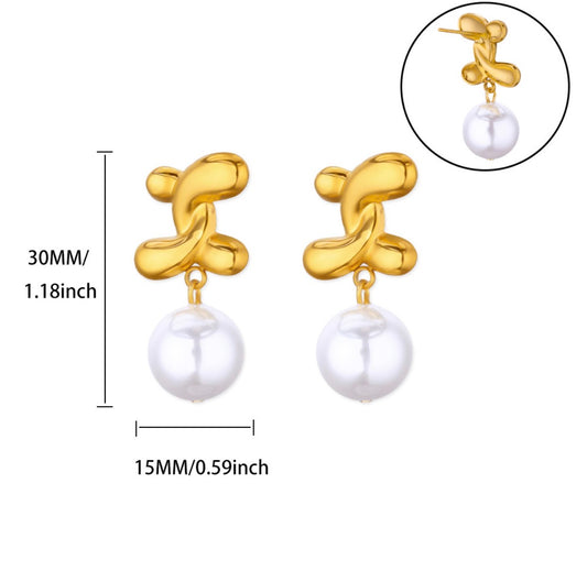 E5523 Aretes perla con dorado acero inoxidable 4cm