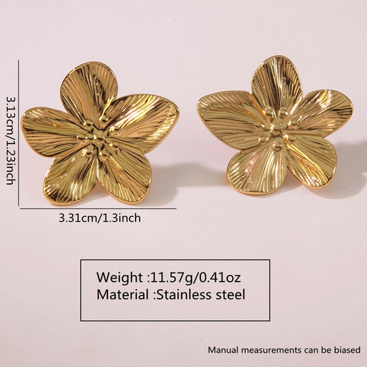 J581 Aretes flor dorada acero inoxidable 3.1cm