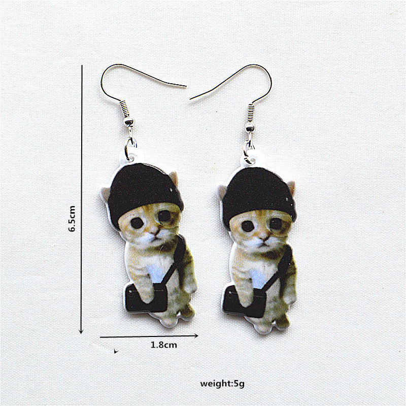 E4475 Aretes gato sombrero acrílico 4cm