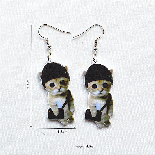 E4475 Aretes gato sombrero acrílico 4cm