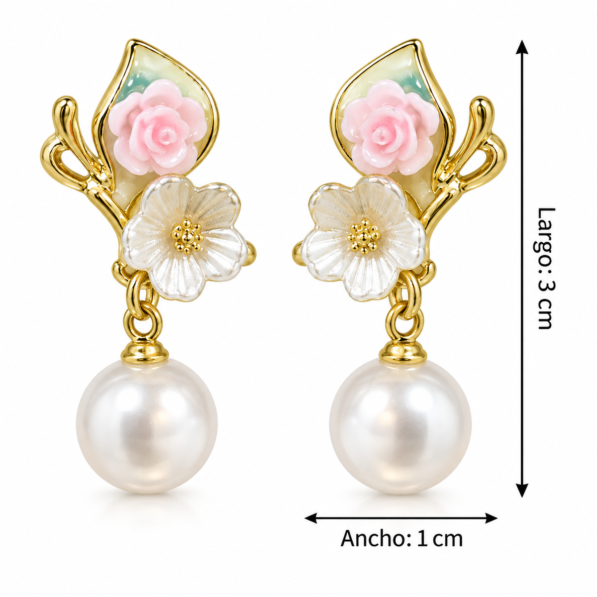 E7409 Aretes perla floral de aleacion