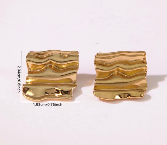 E6021 Aretes cuadro abstracto dorado acero inoxidable 3cm