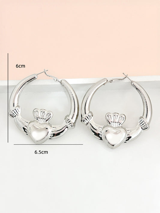 E3294 Arracada corazon plateada aleacion 6cm