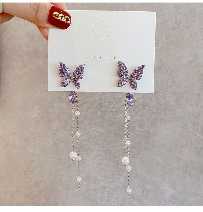 E2034 Aretes mariposa zirconia perlas colgantes desmontables