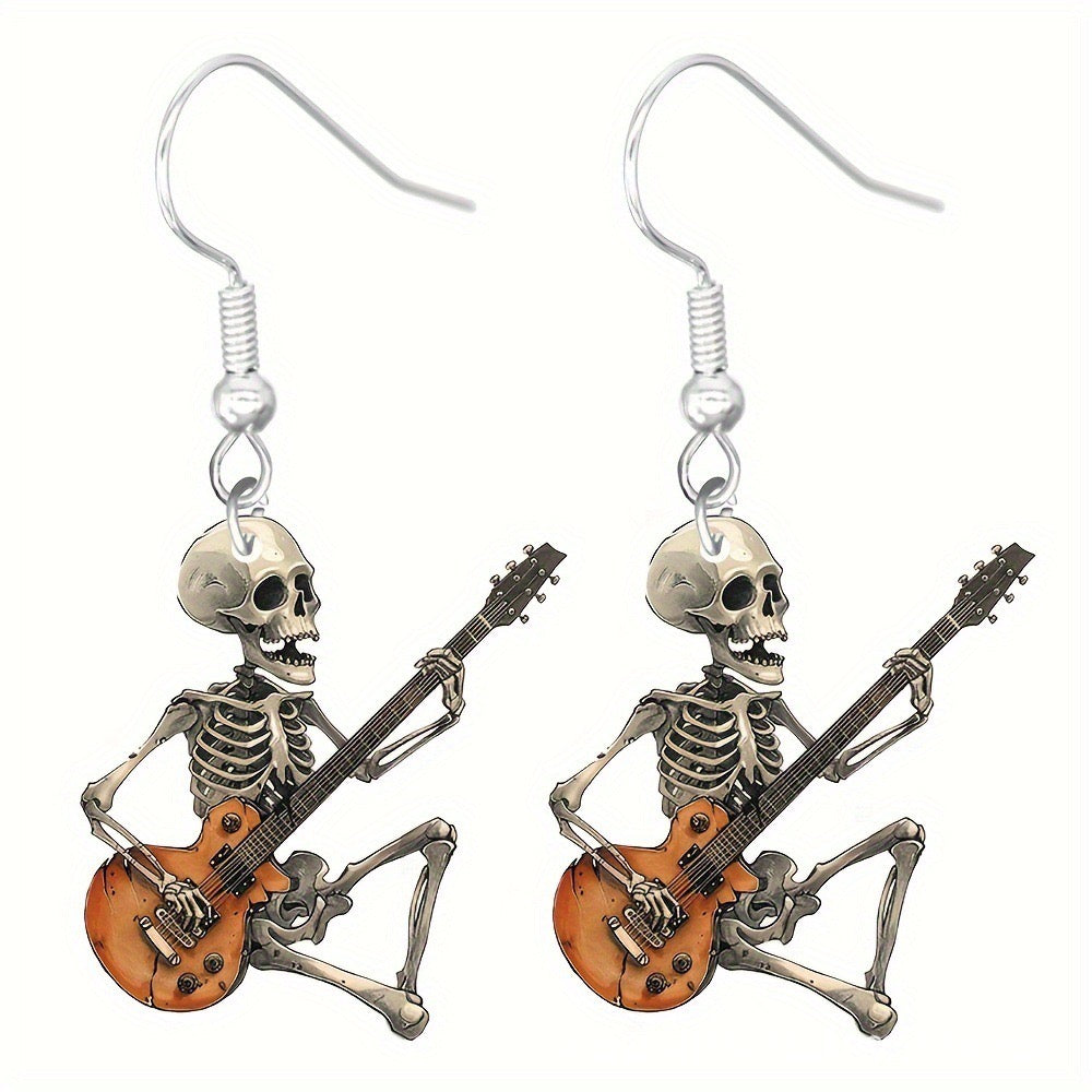 E3994 Aretes esqueleto guitarra Halloween acrílico 5cm