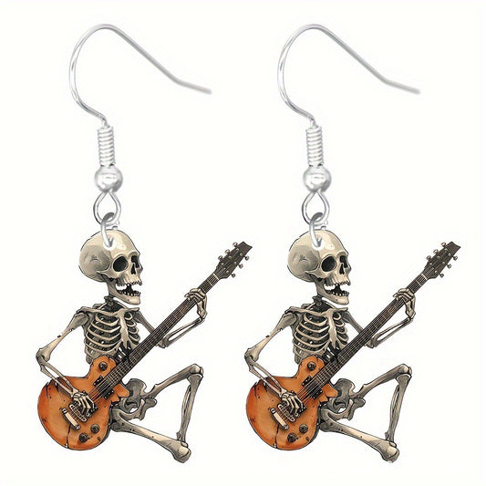 E3994 Aretes esqueleto guitarra Halloween acrílico 5cm