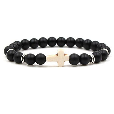 B230 Pulsera cuentas Cruz unisex elastica