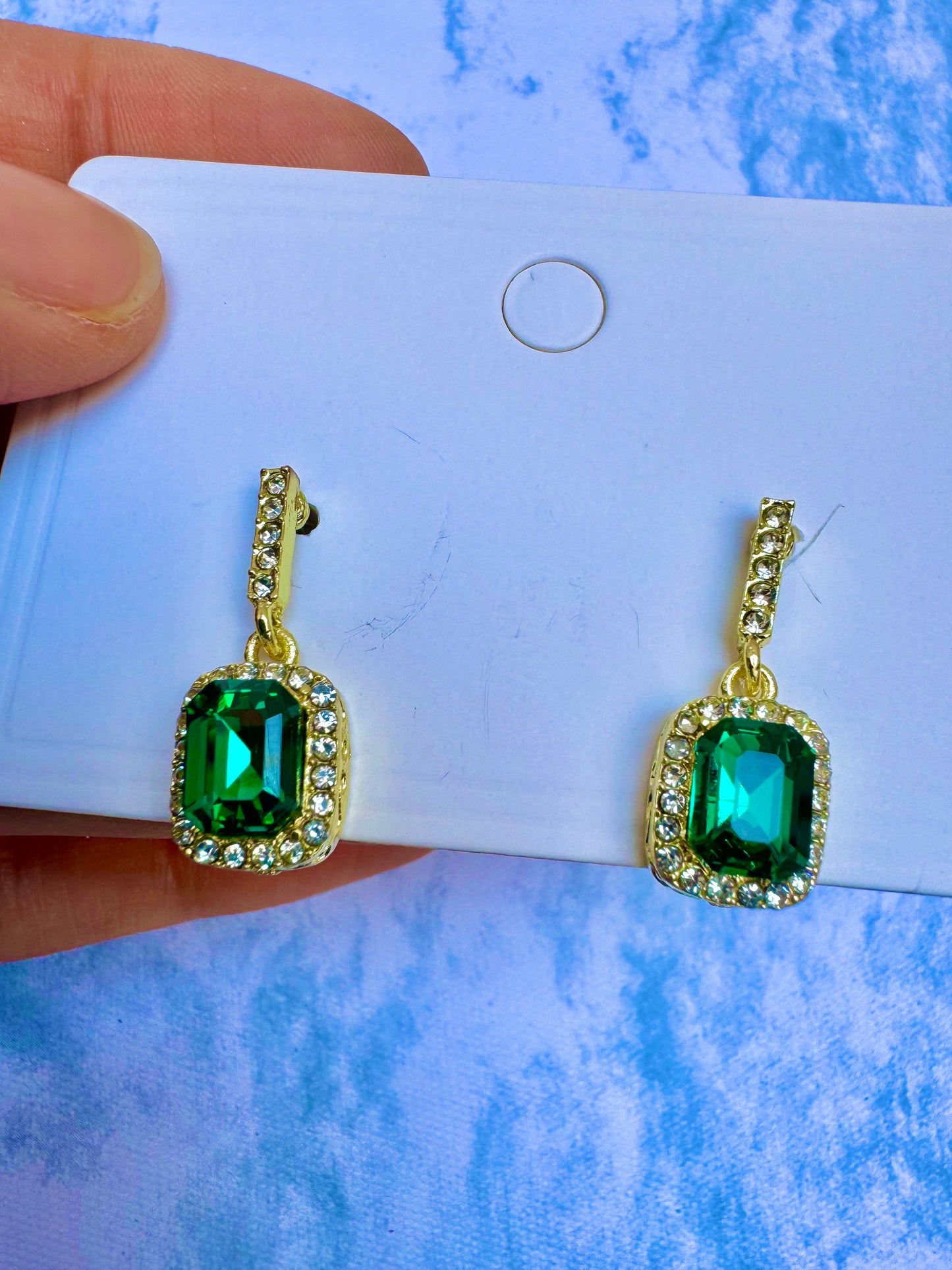 E1953 Aretes verde esmeralda cristal zirconia poste de plata 2.5cm