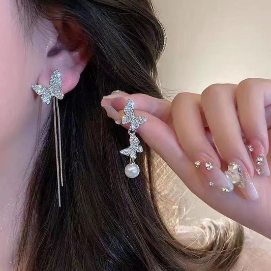 E3881 Aretes mariposa perla aleacion 4.6cm