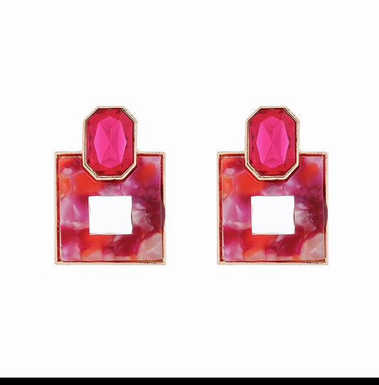 E5438 Aretes cuadro rosa elegante aleacion