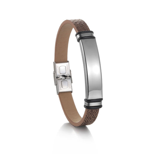 B742 pulsera cafe ronda grabada acero inoxidable hombre