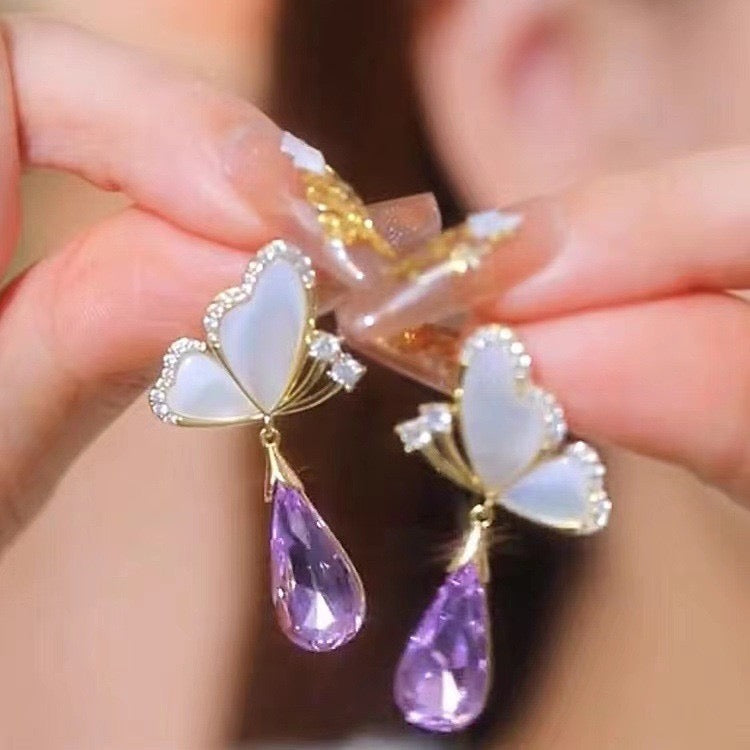 E7291 Aretes mariposa cristal esmaltado aleacion 4cm