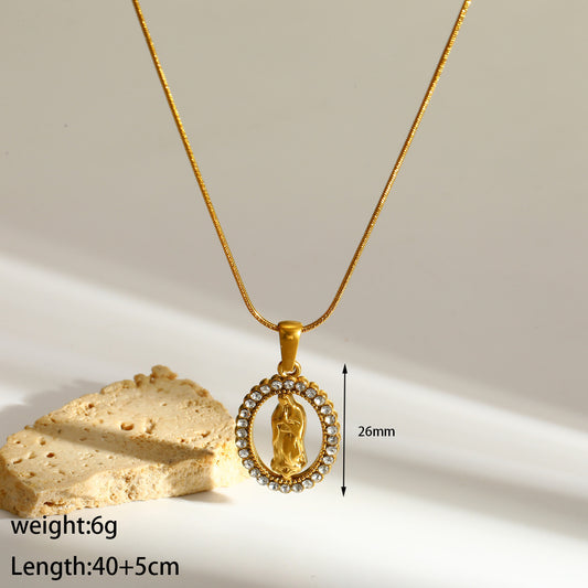 C1539 Collar Virgen de Guadalupe  acero inoxidable 21cm dije 2cm chapado en oro de 18k