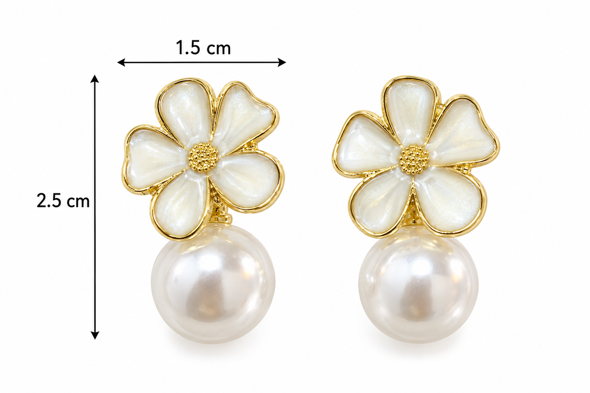 E7478 Aretes flor y perla aleacion