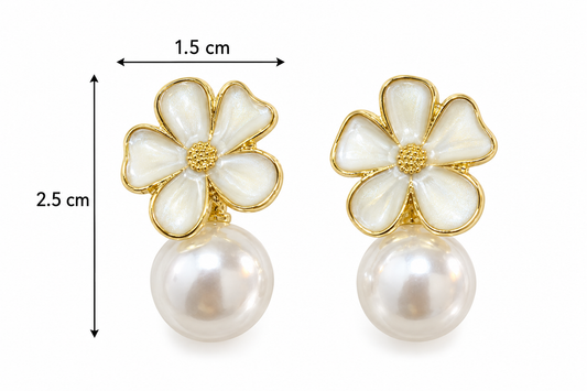 E7478 Aretes flor y perla aleacion