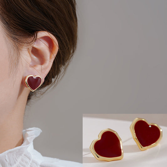 E3705 Aretes corazón rojo poste de plata 1.5cm