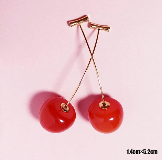 E5171 aretes cereza roja acrílico 7cm