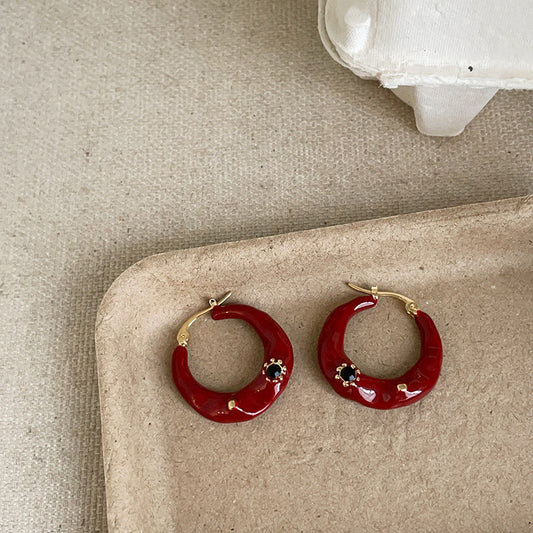 E3212 Aretes arracada roja aleacion esmaltado 3cm