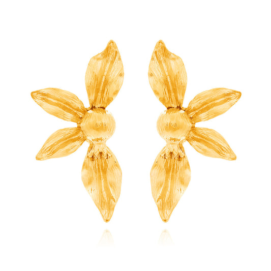 E5960 Aretes pétalos dorados acero inoxidable 304 6cm