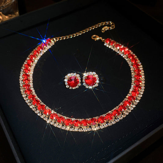 C1617R Conjunto incluye gargantilla aretes cristal diamante imitacion fiesta gargantilla 20cm aretes 1cm
