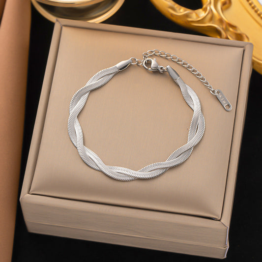 B453 Pulsera plateada acero inoxidable chapado en oro de 18k 17cm