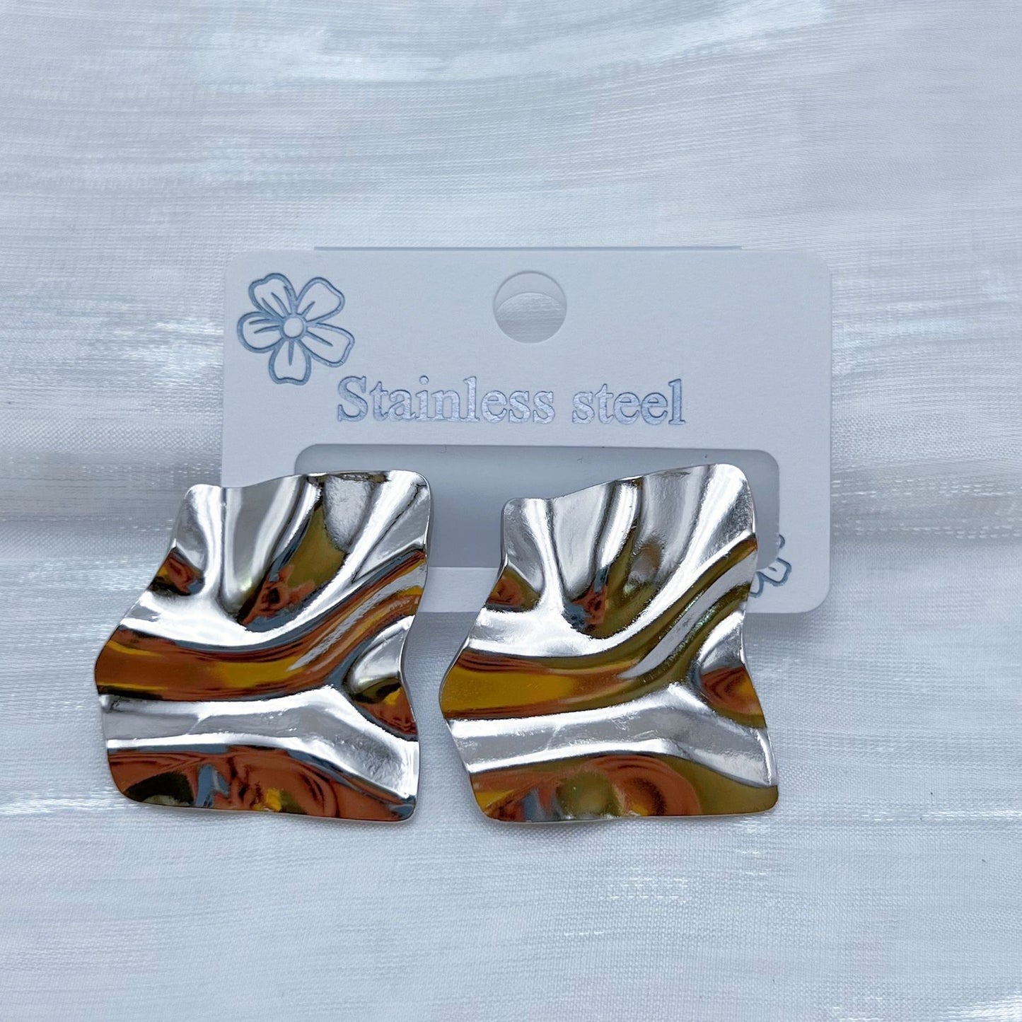 E7219 Aretes cuadro abstracto plateado acero inoxidable 3cm