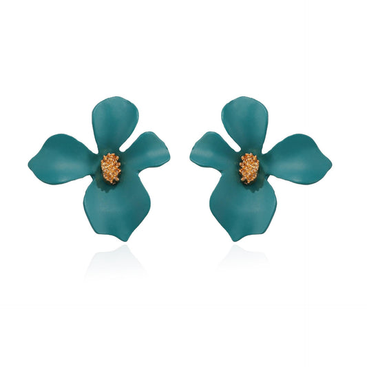E3270 Aretes flor verde esmalte aleacion 2.5cm