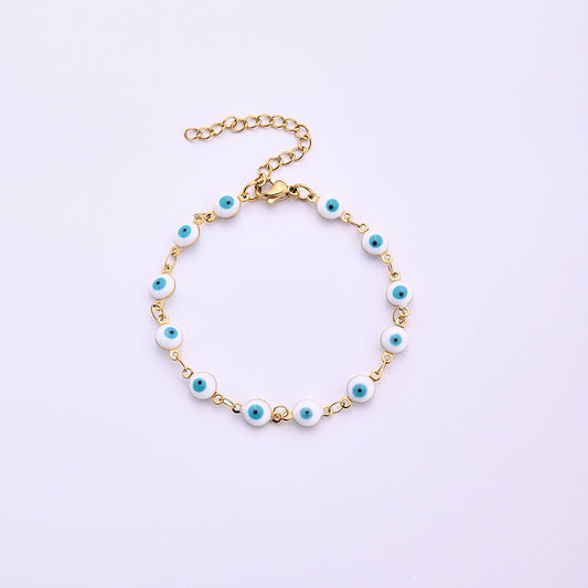 B938 Pulsera ojo turco azul claro acero inoxidable 21 cm