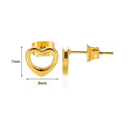 E5487 Broqueles corazón sin fondo dorados acero inoxidable 1cm