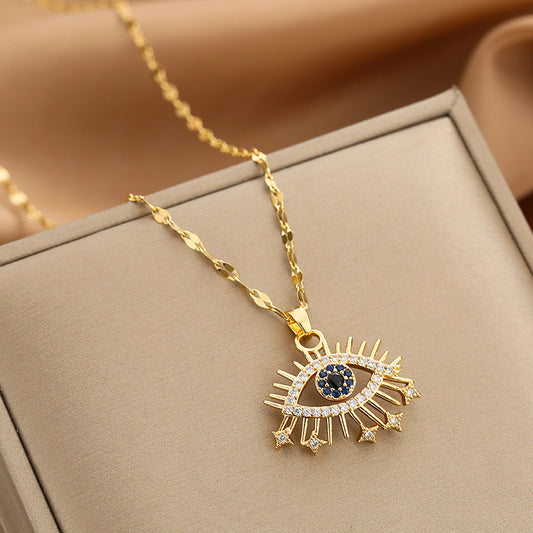 C782 collar ojo de Fátima acero inoxidable chapado en oro de 18k 21cm largo 2.5cm dije