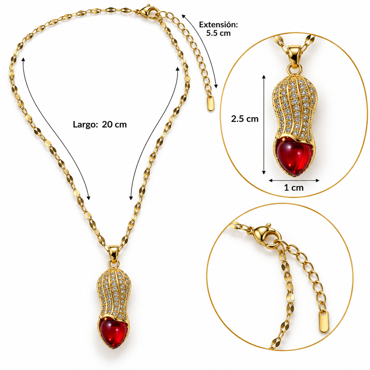 C092 Collar cacahuate con diamantes imitacion de acero inoxidable
