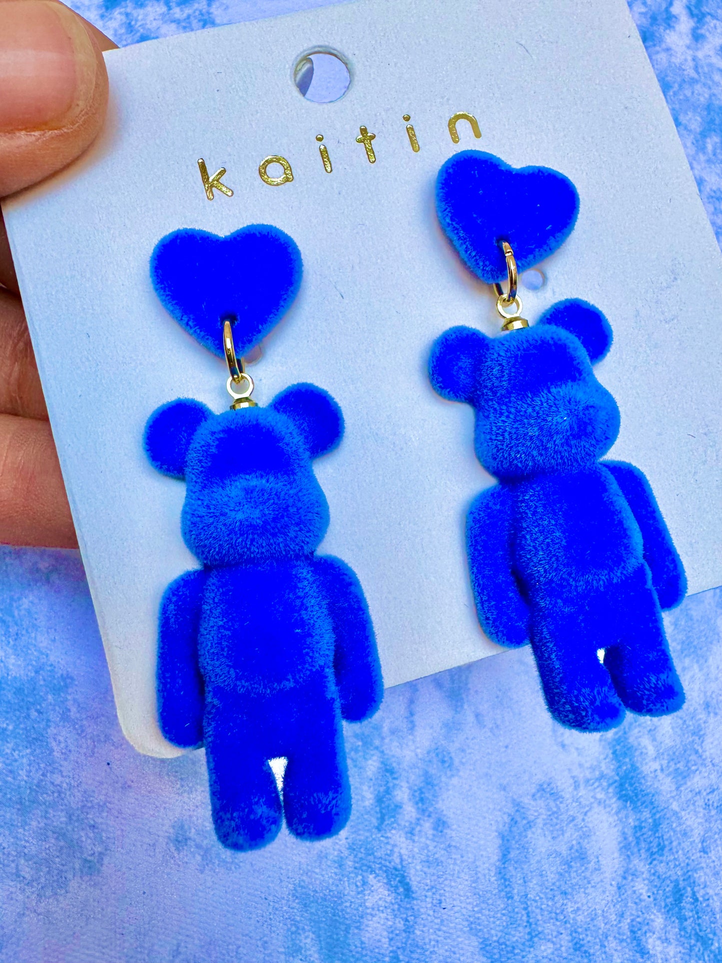 E2001 Aretes osos imitacion de la coleccion bearbrick textura gamuza suave poste de plata