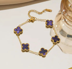 B380 Pulsera trebol purpura acero inoxidable