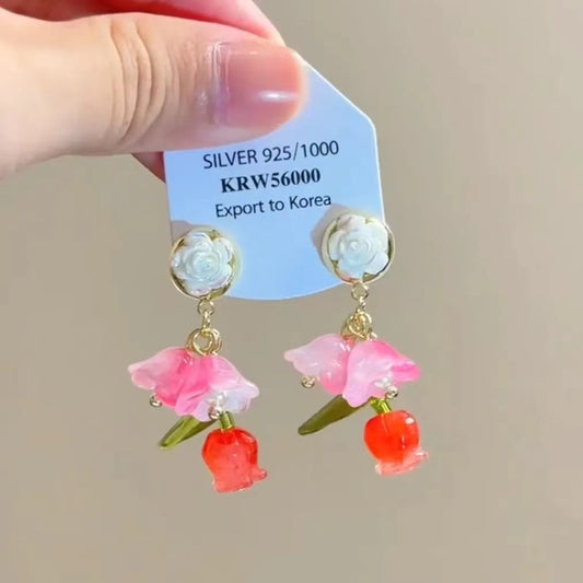 E3920 Aretes flor rosa 3.5cm