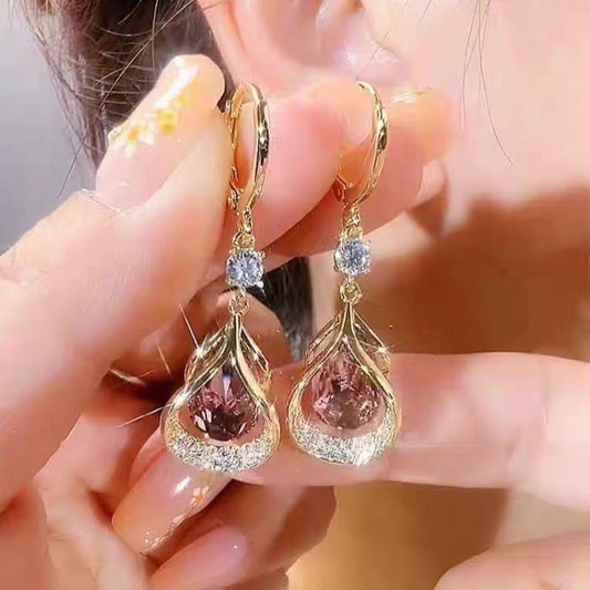 E3683 Aretes gota de cristal brillante fiesta aleacion 3.5cm