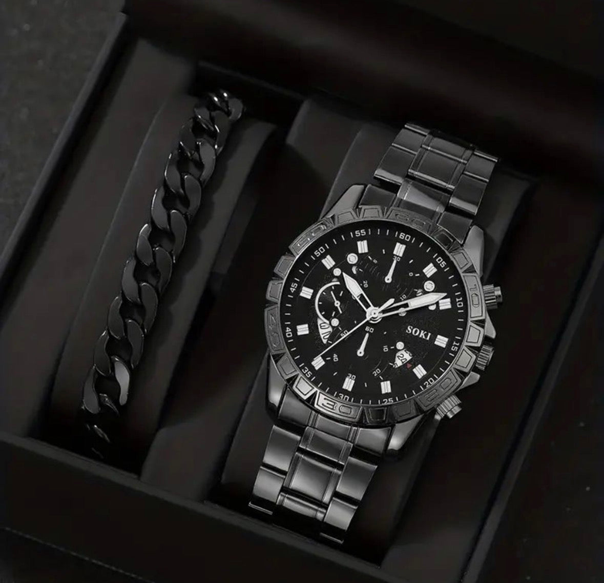 R173 reloj negro hebilla cuarzo de hombre elegante