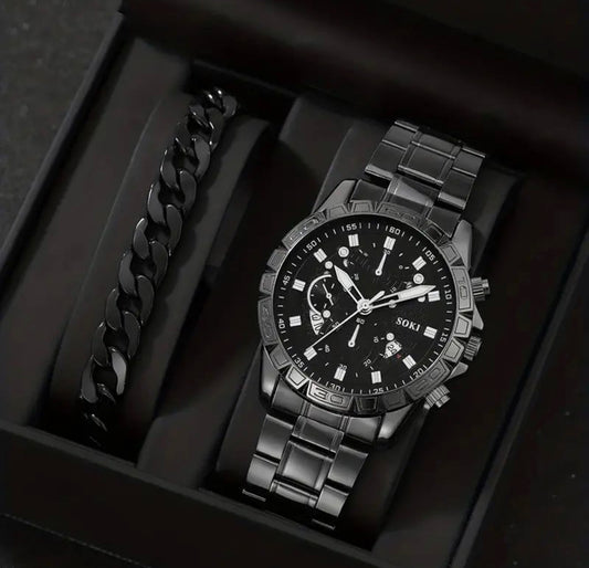 R173 reloj negro hebilla cuarzo de hombre elegante