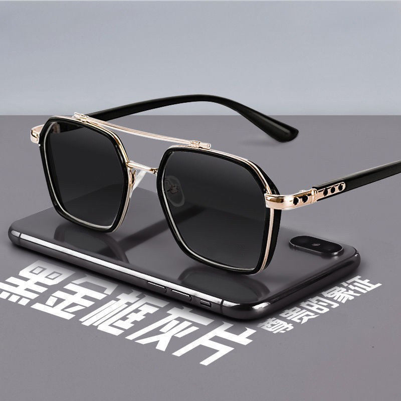 L180D Lentes caballero dorado cristal negro proteccion uv400 poligono fotograma