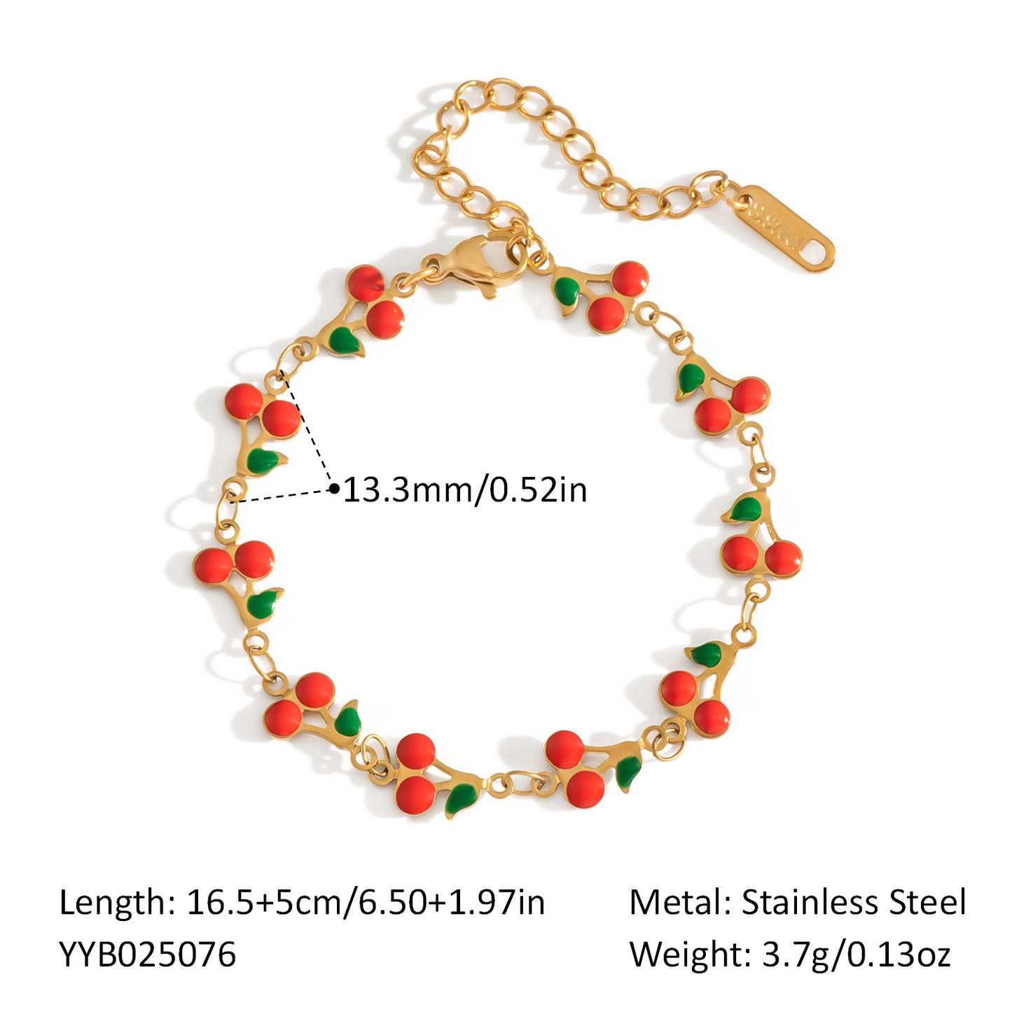 B661 Pulsera cerezas rojas acero inoxidable 19cm
