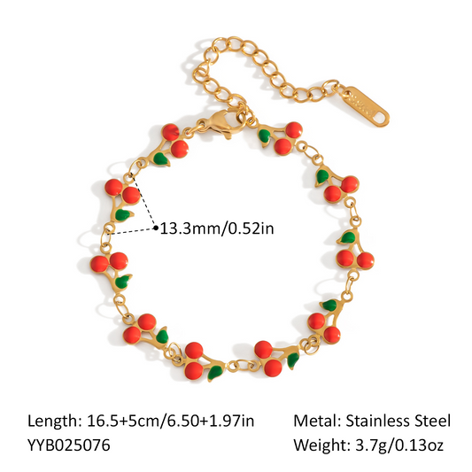 B661 Pulsera cerezas rojas acero inoxidable 19cm
