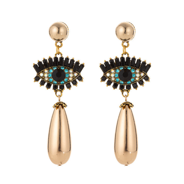 E7288 Aretes ojos elegante fiesta aleacion 8.5cm