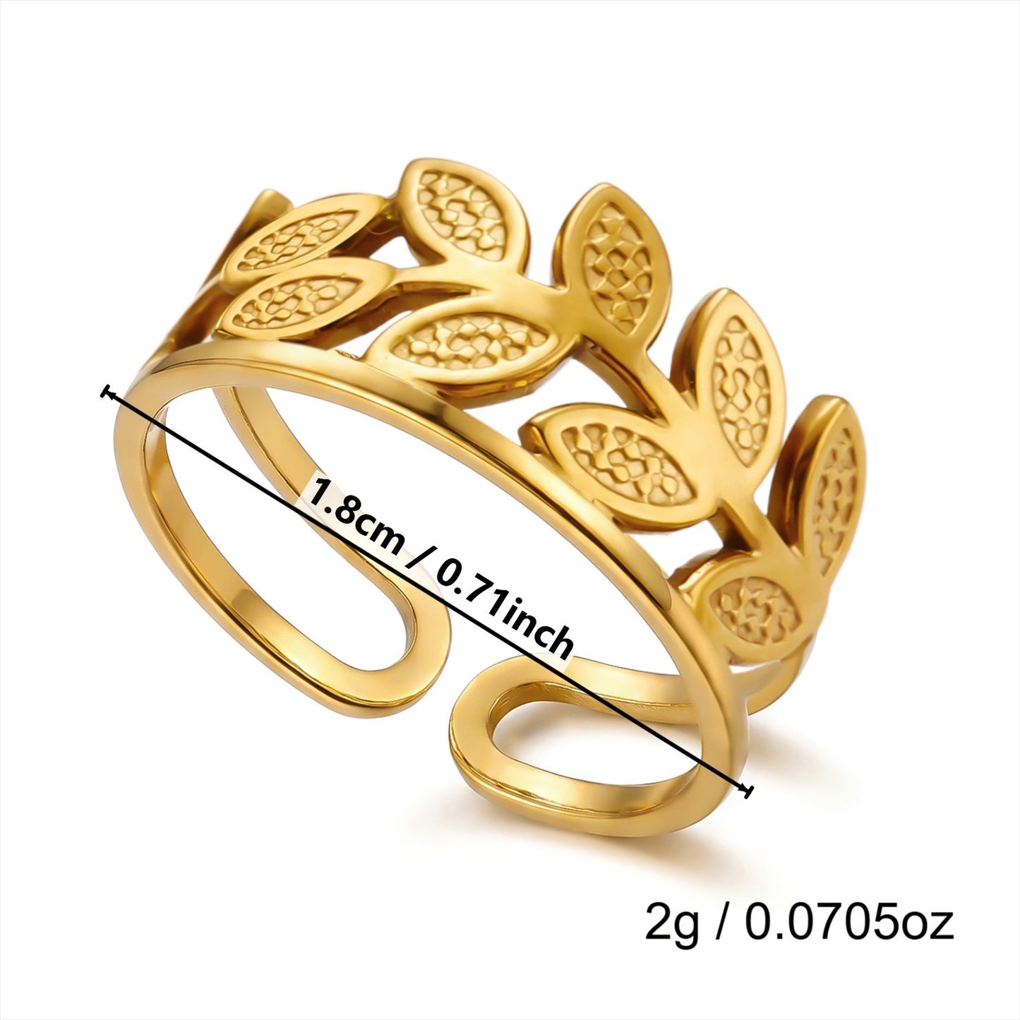 A593 Anillo abierto acero inoxidable 304 con chapado en oro de 18k