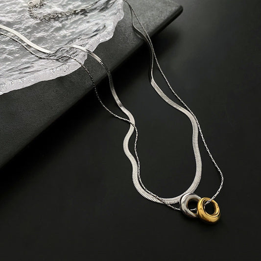 C772 Collar aros acero titanio 20cm largo 1cm dije