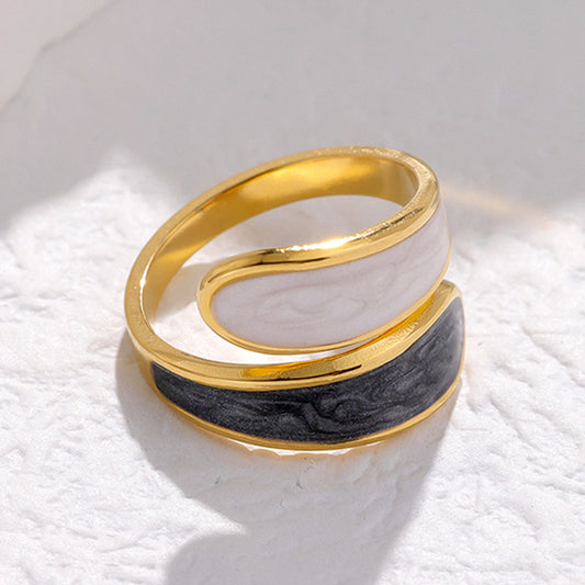 A526 anillo bicolor negro y blanco acero inoxidable ajustable