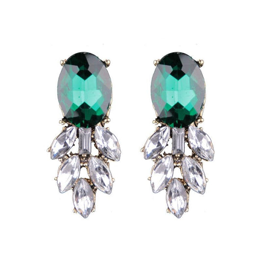E7238 Aretes cristal verde Esmeralda aleacion fiesta elegante 4cm
