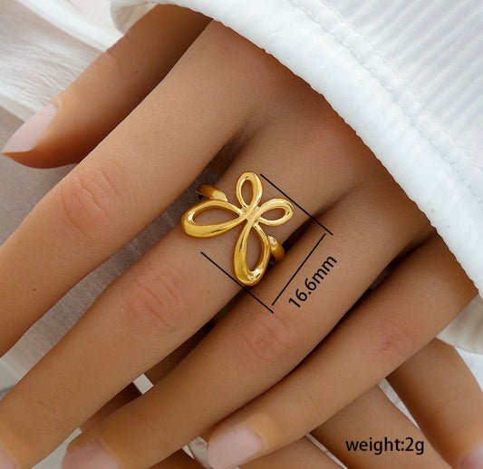 A543 Anillo mariposa dorada acero inoxidable ajustable