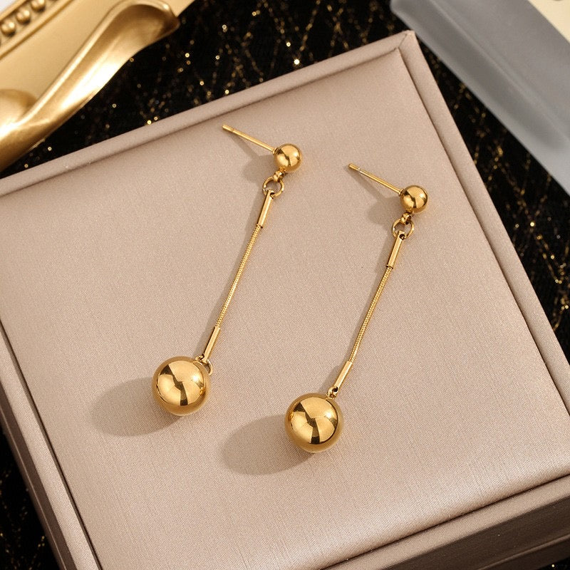 E3277 Aretes colgantes acero inoxidable chapado en oro 18k 5.5cm