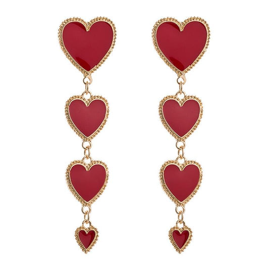 E3567 Aretes corazón colgantes rojo aleacion 8.5cm