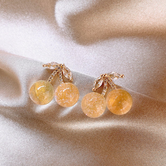 E3582 Aretes cereza PIEDRA DE OJO DE GATO 1.5cm