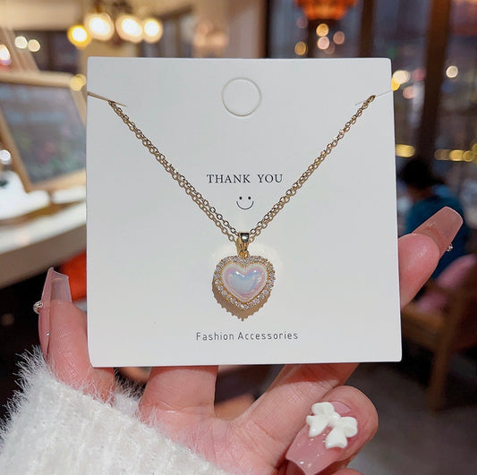 E1158 collar dorado corazón perlas acero inoxidable 22cm largo 2cm dije